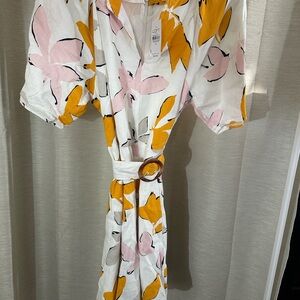 LOFT White and Orange Floral Midi Dress